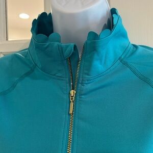 Crown & Ivy Teal Blue Zippered Fitted Long Sleeve Top
